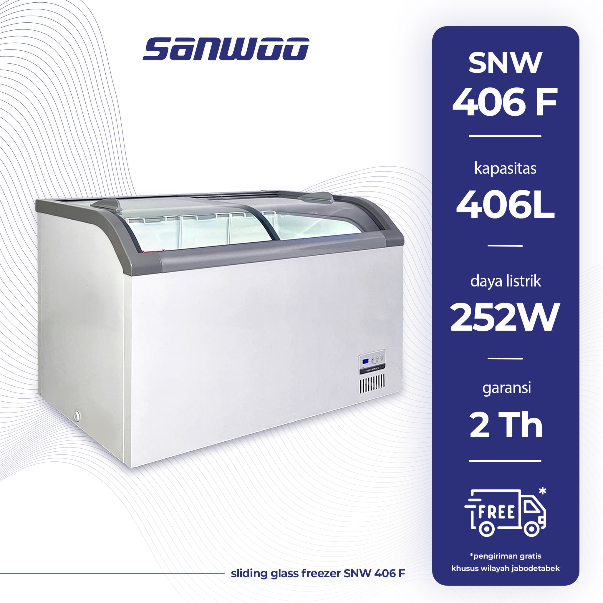 Sanwoo Sliding Glass Freezer SNW 406 F